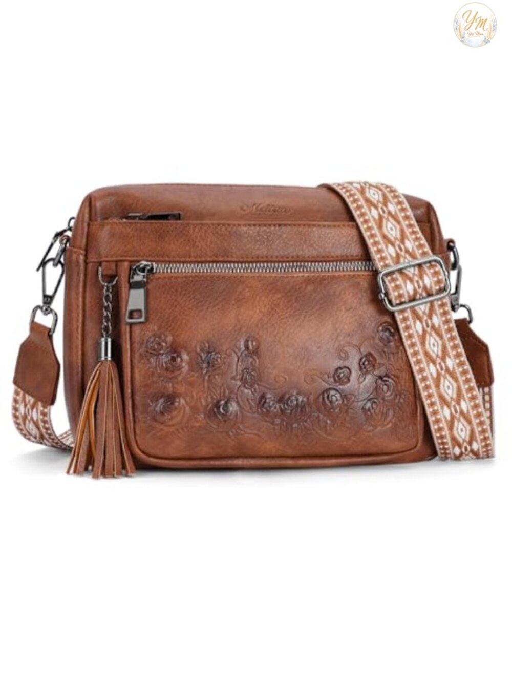 Vegan Leather Crossbody Bag Quilted Multi Pockets Adjustable Strap